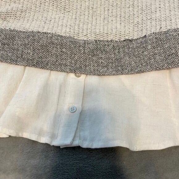 Mystree Beach Sweater with Shirt Tails Oatmeal Tan Black Knit Crewneck Long Slee - Picture 4 of 7